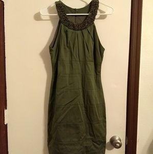 Olive green bandage dress and beaded collar